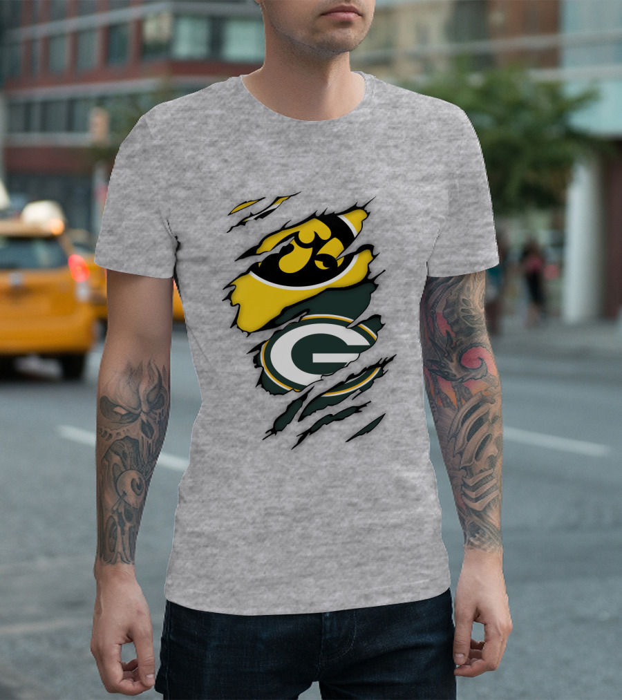 Green Bay Packers Iowa Hawkeyes Team Spirit Logo Fusion T-Shirt