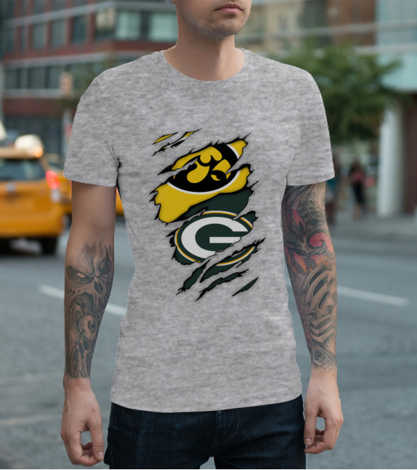 Green Bay Packers Iowa Hawkeyes Team Spirit Logo Fusion T-Shirt