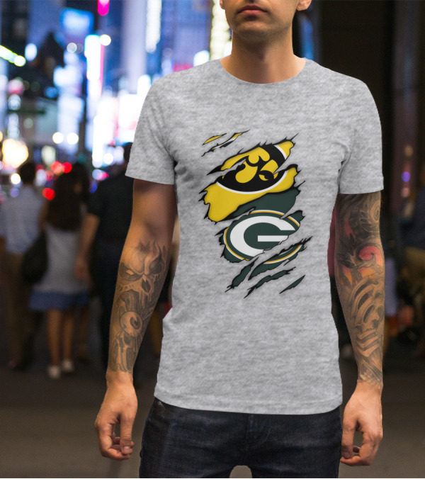 Green Bay Packers Iowa Hawkeyes Team Spirit Logo Fusion T-Shirt