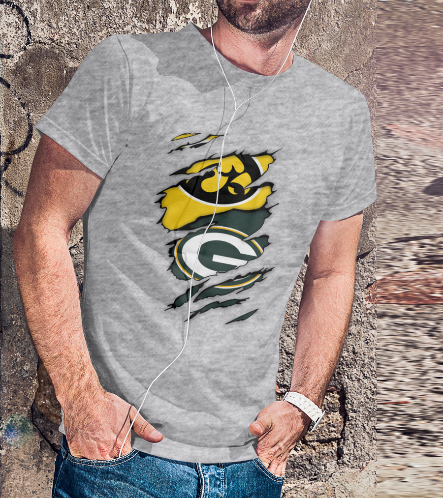 Green Bay Packers Iowa Hawkeyes Team Spirit Logo Fusion T-Shirt