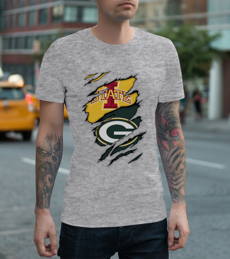 Green Bay Packers Iowa State Cyclones Torn Ripped Claw Marks T-Shirt