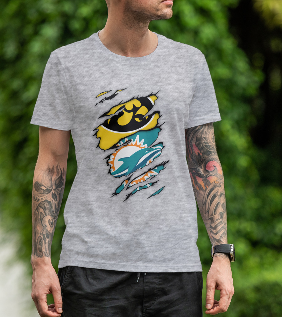 Miami Dolphins Iowa Hawkeyes Logo Mashup T-Shirt