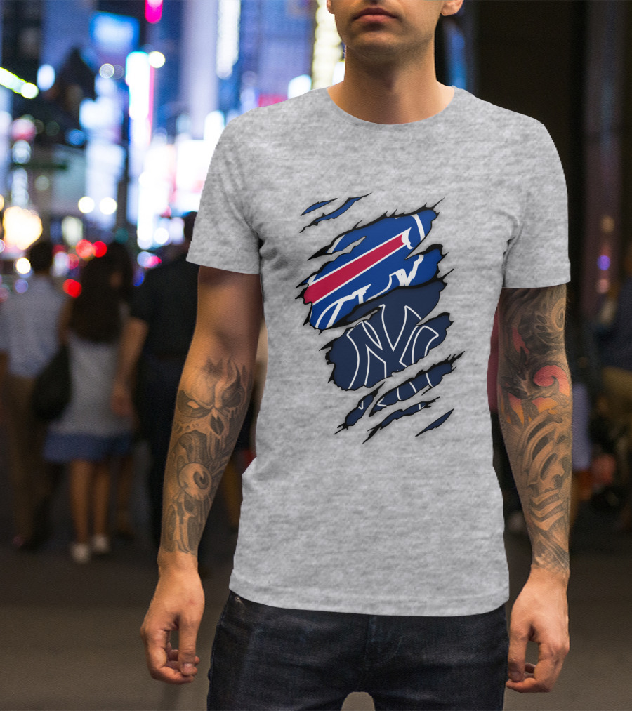 New York Yankees Buffalo Bills Torn Logo Mashup T-Shirt