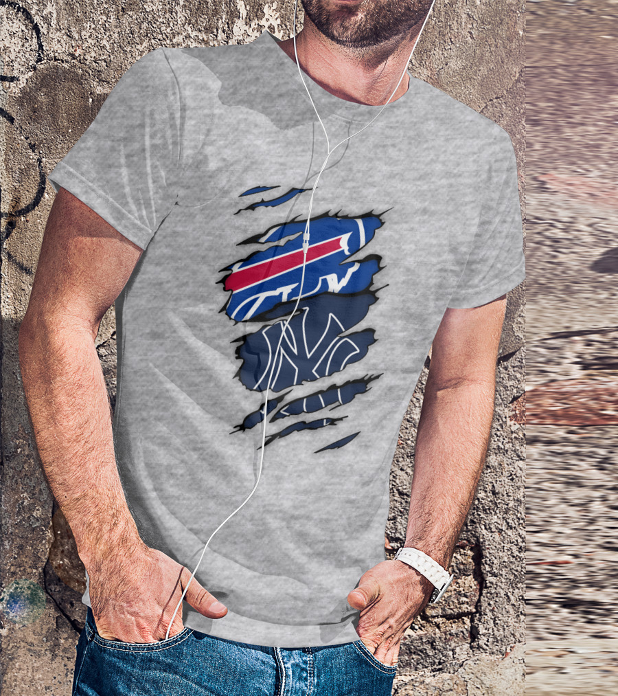 New York Yankees Buffalo Bills Torn Logo Mashup T-Shirt