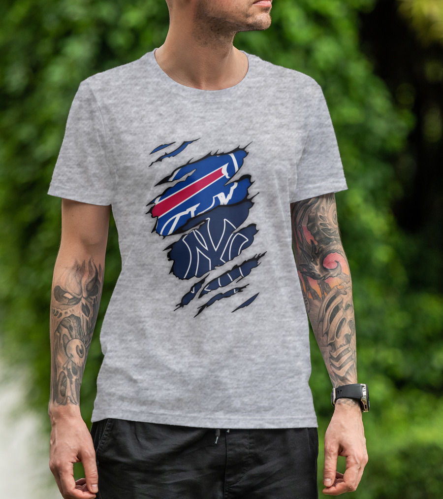 New York Yankees Buffalo Bills Torn Logo Mashup T-Shirt