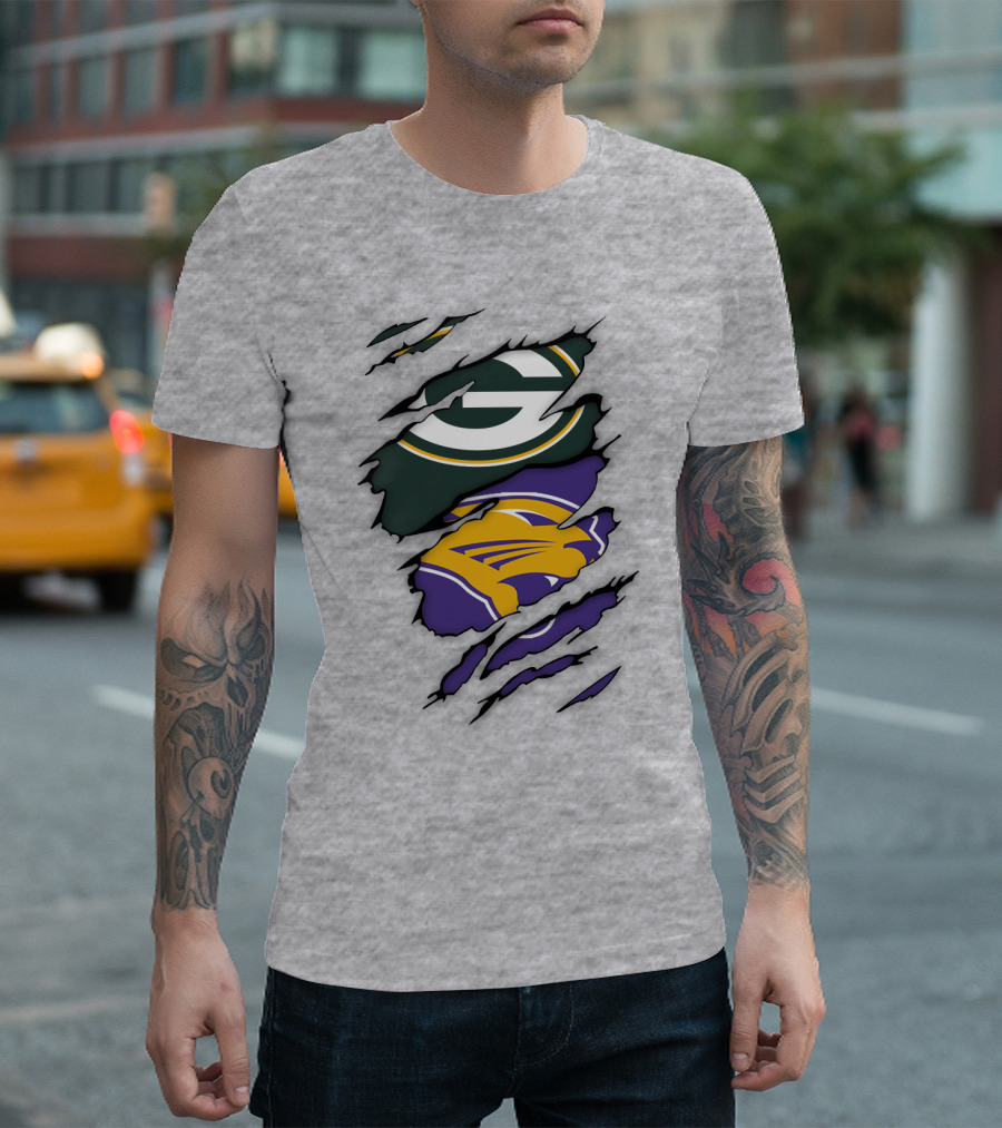 Green Bay Packers And Northern Iowa Panthers Logo Fusion T-Shirt