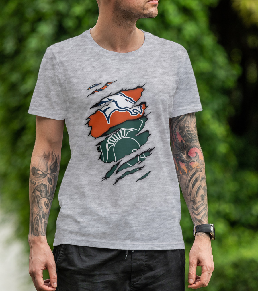 Denver Broncos Michigan State Spartan Helmet T-Shirt
