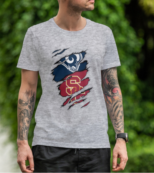 Los Angeles Rams Usc Trojans Logo Fusion T-Shirt
