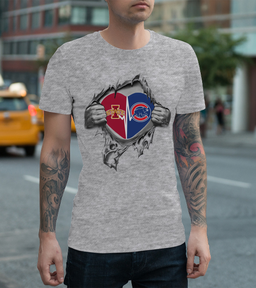 Iowa State Cyclones and Chicago Cubs Heart Emblem T-Shirt