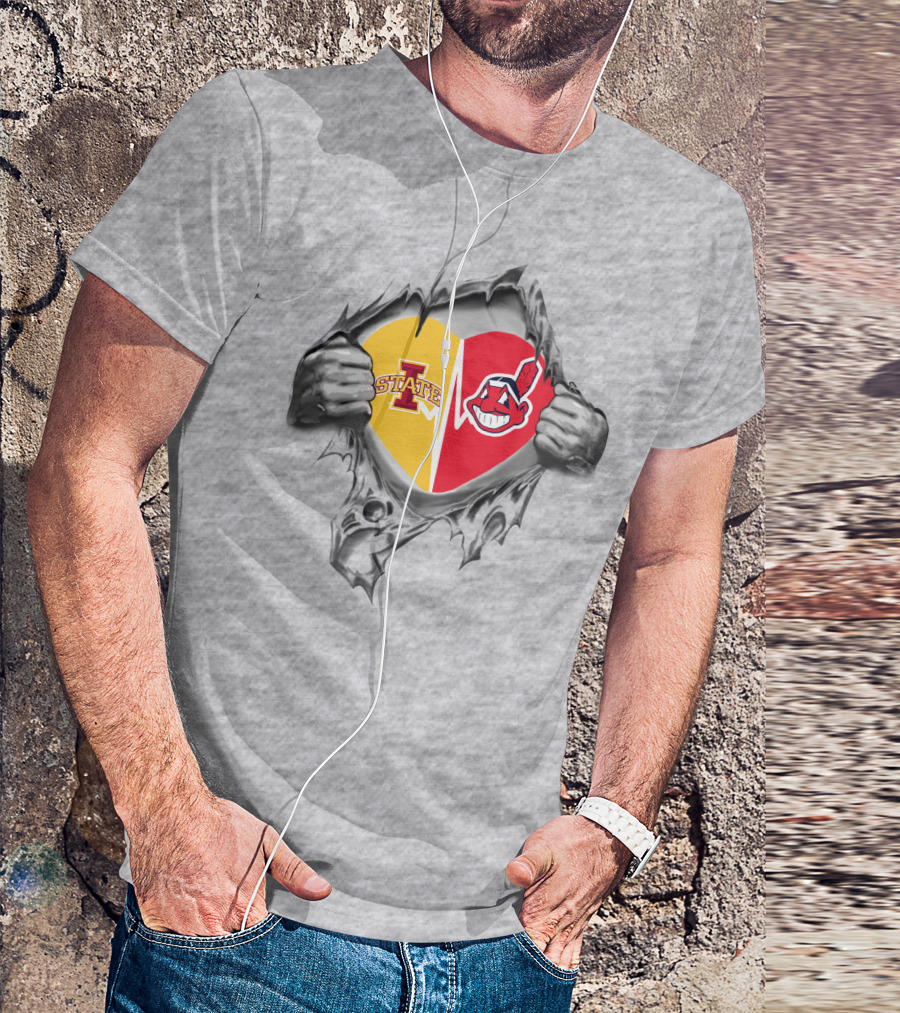 Iowa State Cyclones Cleveland Indians Heart Logo Hands Peeling T-Shirt