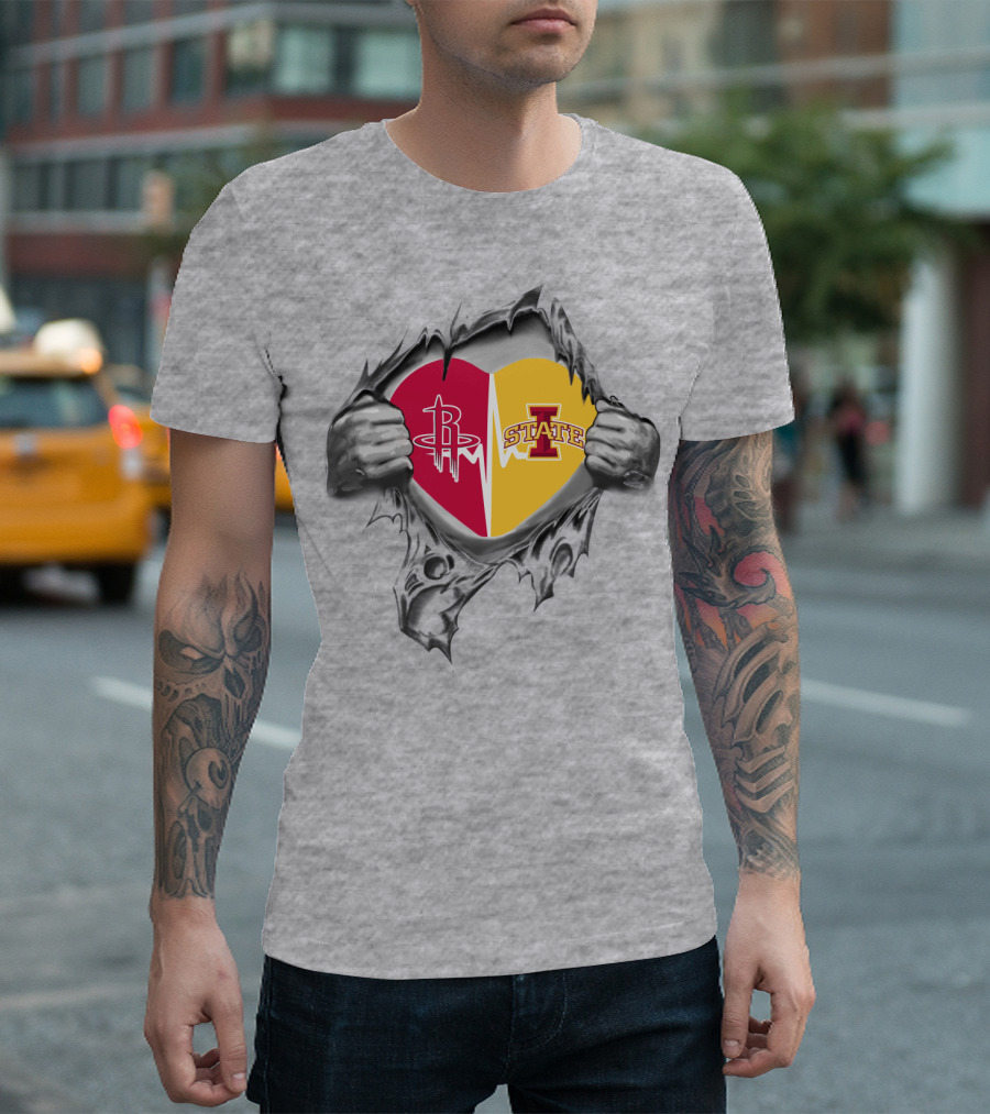 Iowa State Heart with Houston Rockets Burst T-Shirt