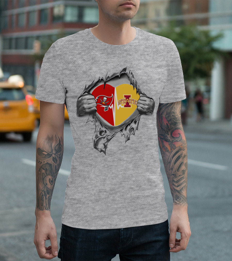 Iowa State Tampa Bay Buccaneers Heart Torn T-Shirt