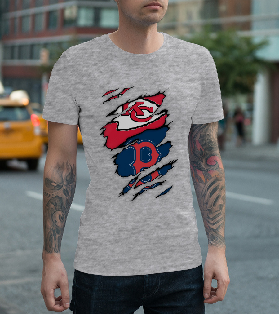 Boston Red Sox Kansas City Chiefs Combined Logo Fan Gear T-Shirt