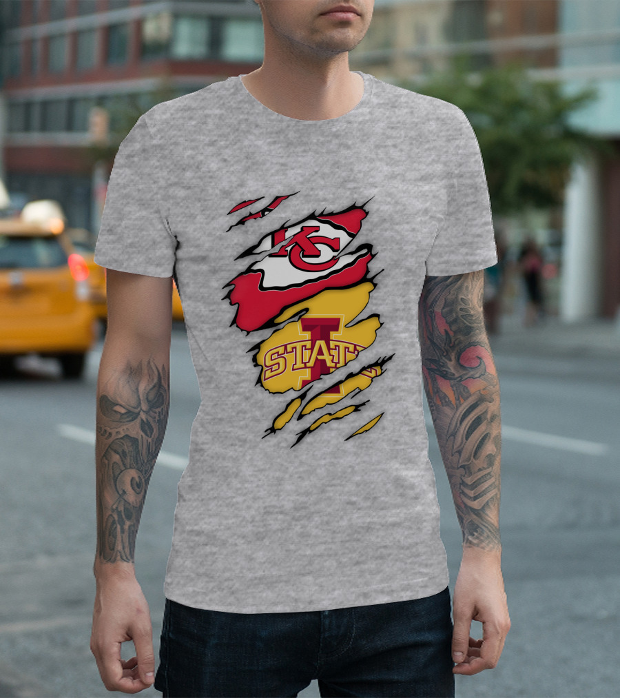 Iowa State Cyclones Kansas City Chiefs Logo Ripped Style T-Shirt