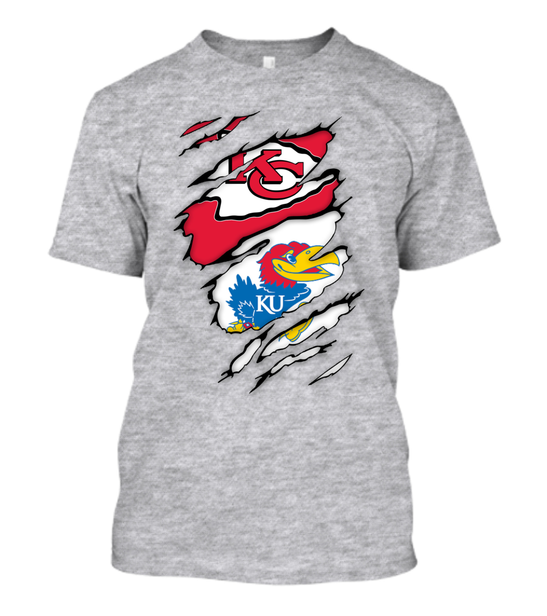 Kansas City Chiefs And Ku Jayhawks Logos Torn T-Shirt