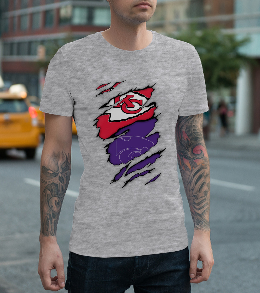 Kansas City Chiefs And Kansas State Wildcats Logo Integration T-Shirt