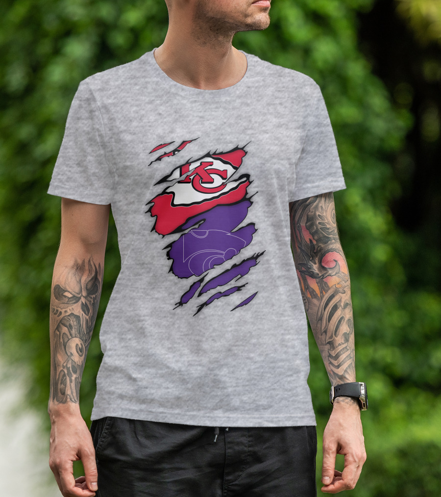 Kansas City Chiefs And Kansas State Wildcats Logo Integration T-Shirt