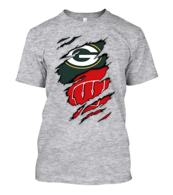 Wisconsin Badgers And Green Bay Packers Claw Marks Logo Mashup T-Shirt