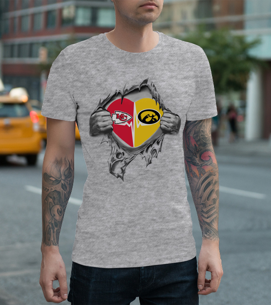 Kansas City Chiefs Iowa Hawkeyes Heart Logo Chiefs Hawkeyes Fan Gear T-Shirt