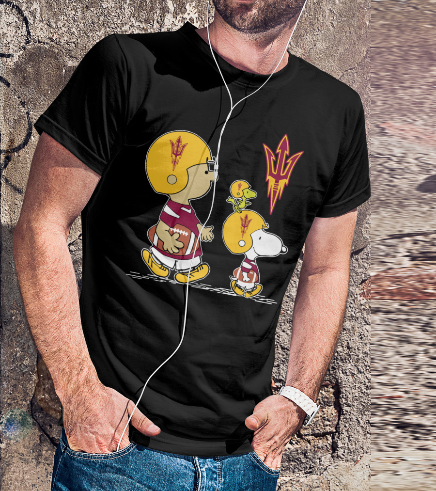 Arizona State Sun Devils Peanuts Characters Football Helmets T-Shirt