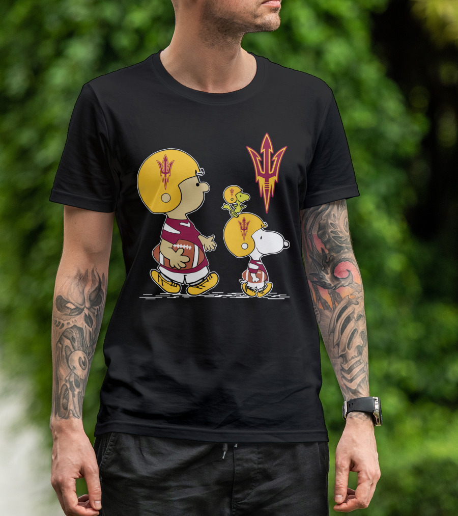 Arizona State Sun Devils Peanuts Characters Football Helmets T-Shirt