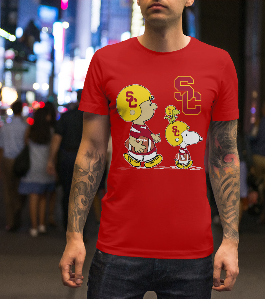USC Trojans Peanuts Characters Football Theme With SC Helmets T-Shirt