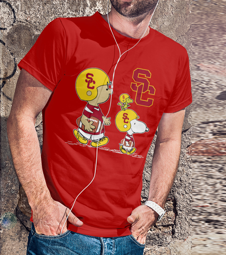 USC Trojans Peanuts Characters Football Theme With SC Helmets T-Shirt