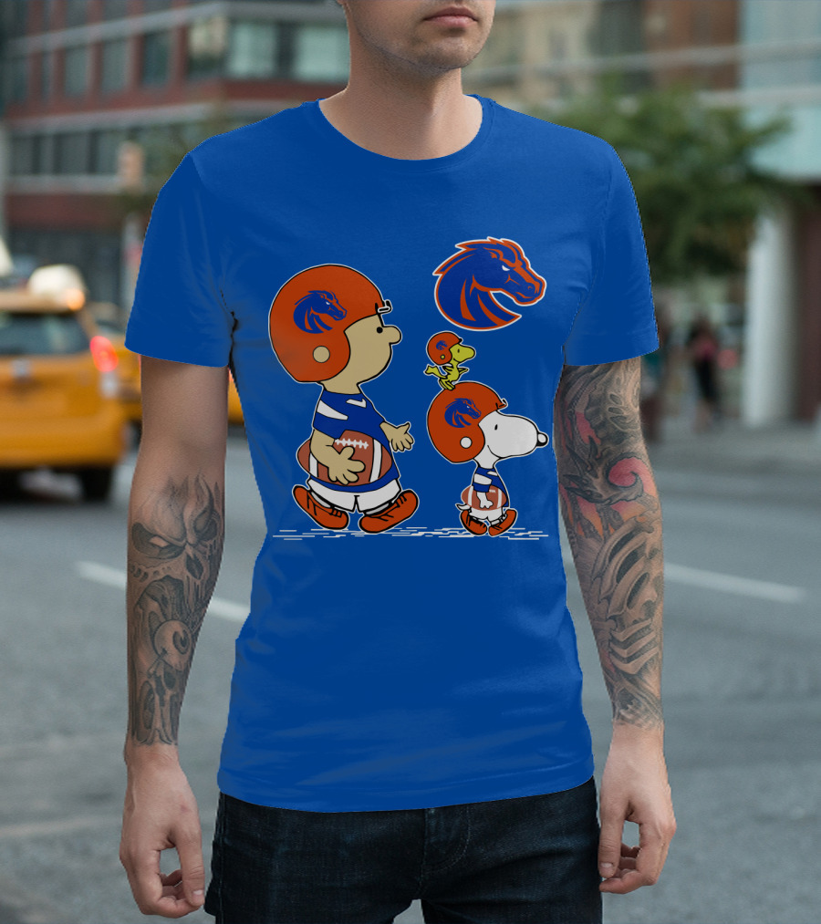 Boise State Broncos Football Characters with Helmets and Mascot T-Shirt