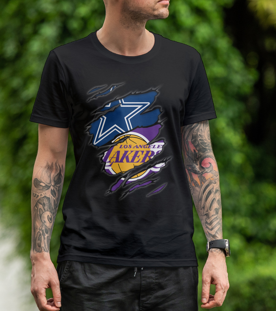 Cowboys Los Angeles Lakers Star Logo And Basketball Fusion T-Shirt