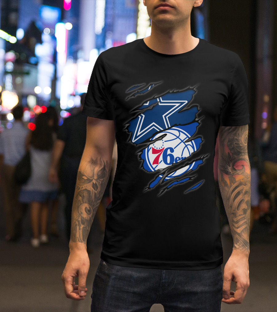 Cowboys Star And Philadelphia 76ers Logo Fusion T-Shirt