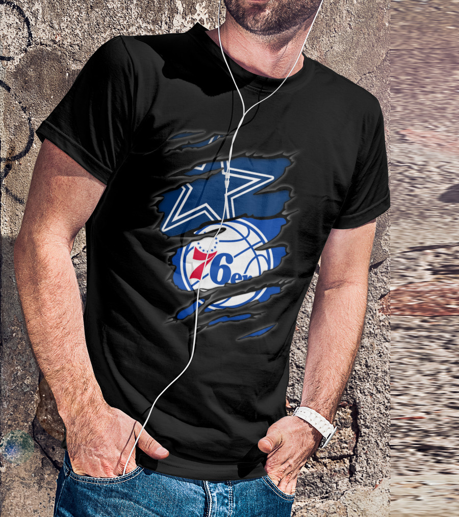 Cowboys Star And Philadelphia 76ers Logo Fusion T-Shirt