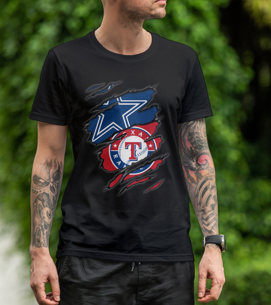 Dallas Cowboys And Texas Rangers Logos Fusion T-Shirt