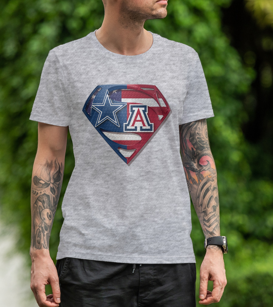 Dallas Cowboys Arizona Wildcats Superman Logo American Flag T-Shirt