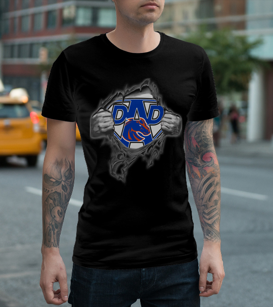 Broncos Dad Superhero Logo Hands Ripping Open T-Shirt