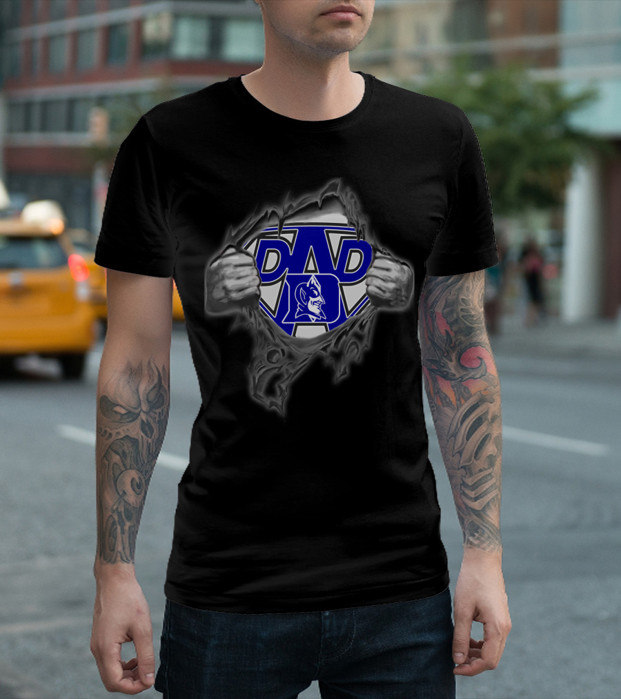 Duke Blue Devils Super Dad Emblem With Torn Shirt Effect T-Shirt