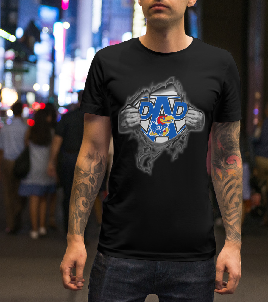 KU Jayhawks Super Dad Shield Logo Hero T-Shirt