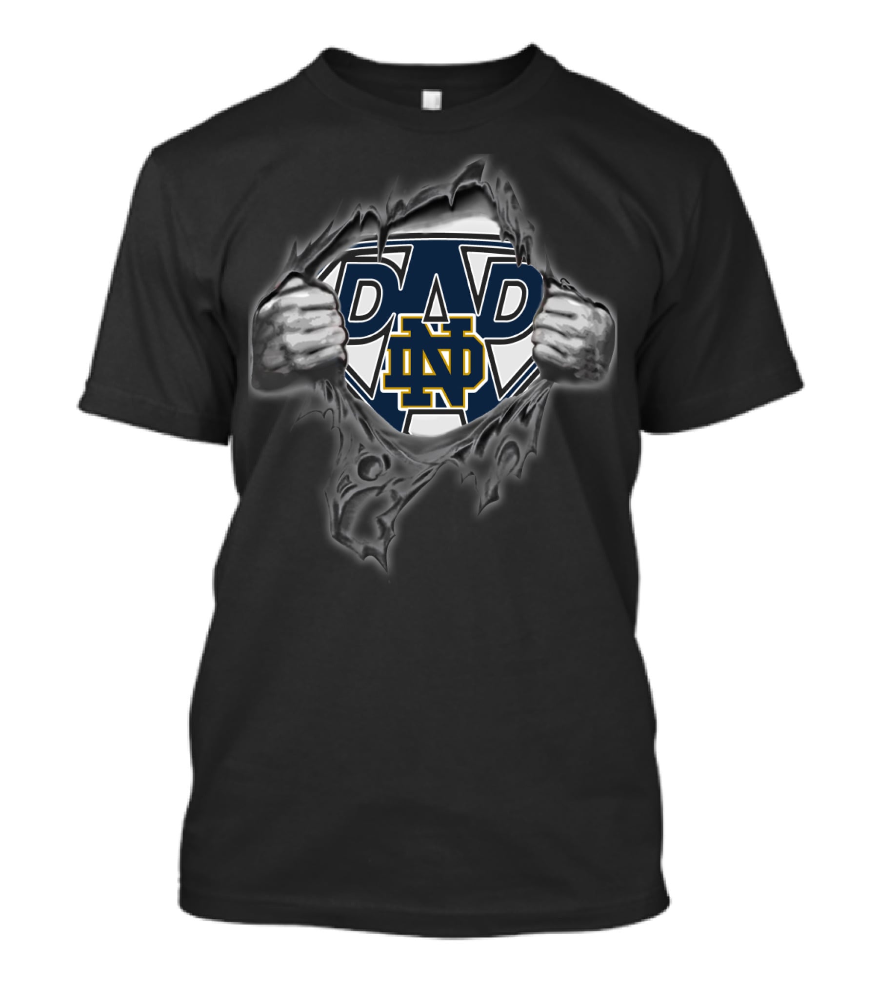 Notre Dame Super Dad Logo With Shield Breaking Through T-Shirt