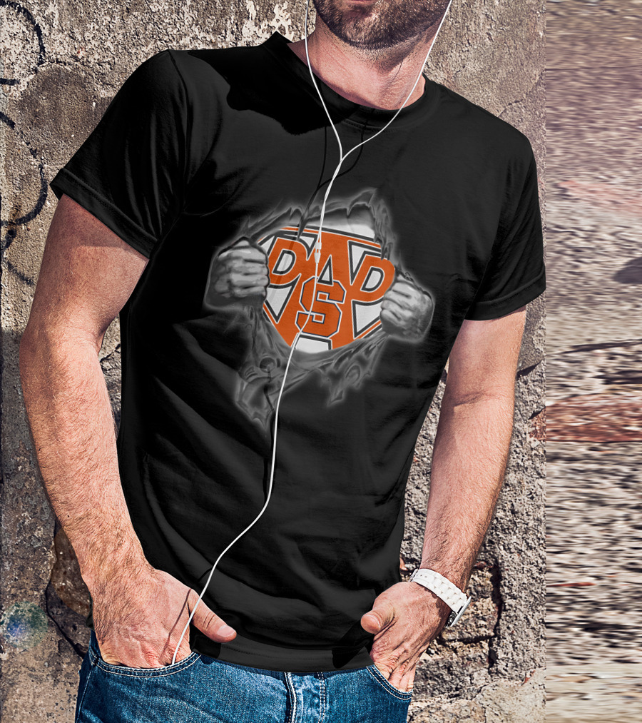 Orange S Dad Superhero Logo Hands Torn Background T-Shirt