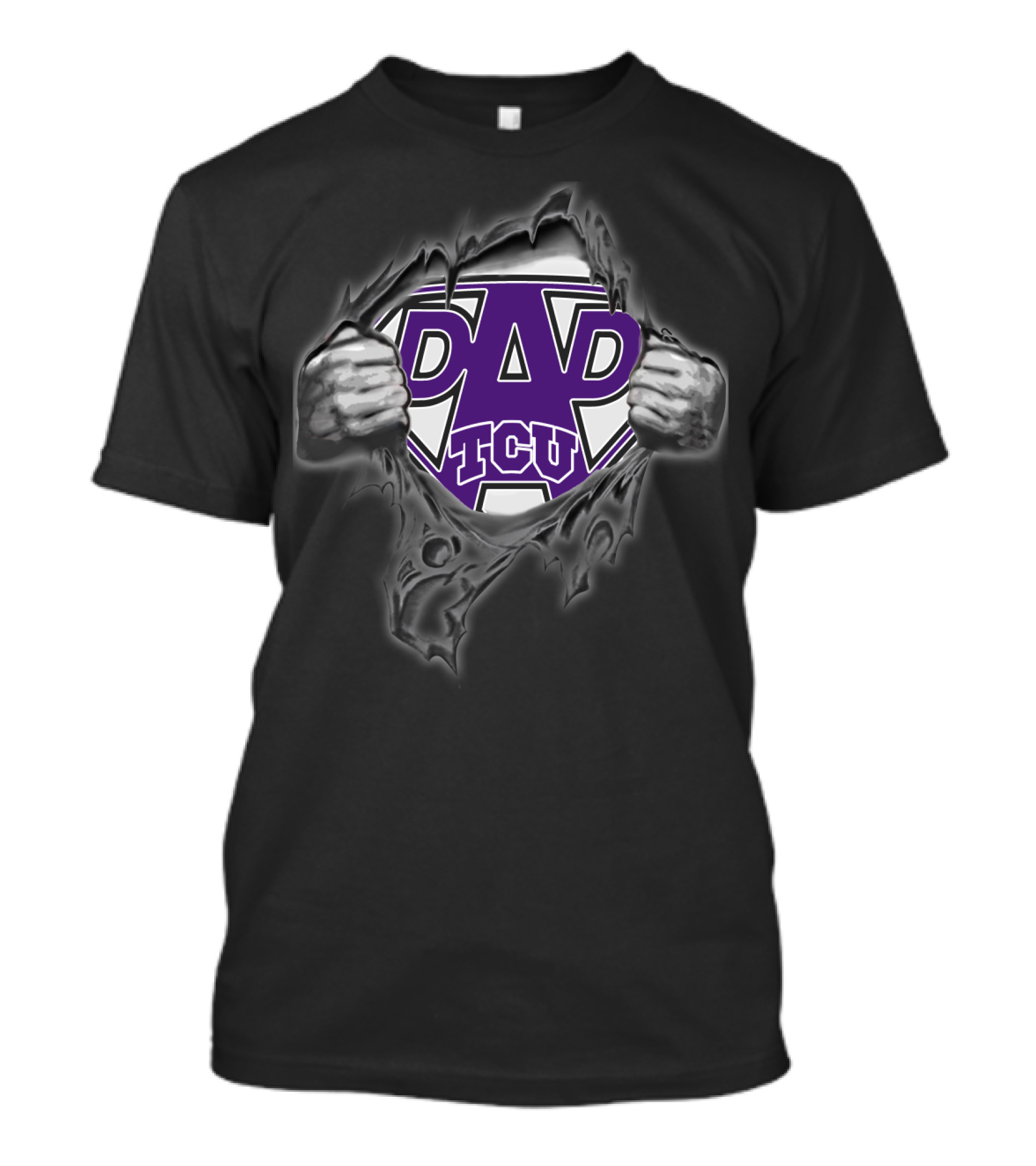 TCU Dad Superhero Emblem Hands Ripping Effect T-Shirt