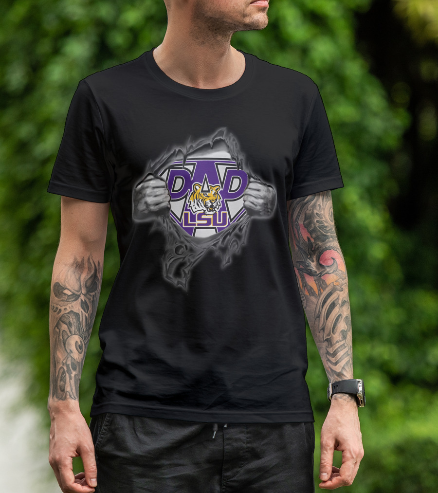 LSU Tigers Super Dad Shield Torn Reveal T-Shirt