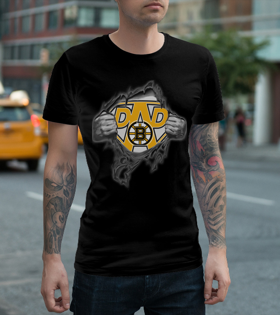Bruin Super Dad Boston Bruins Logo Hero Rip T-Shirt