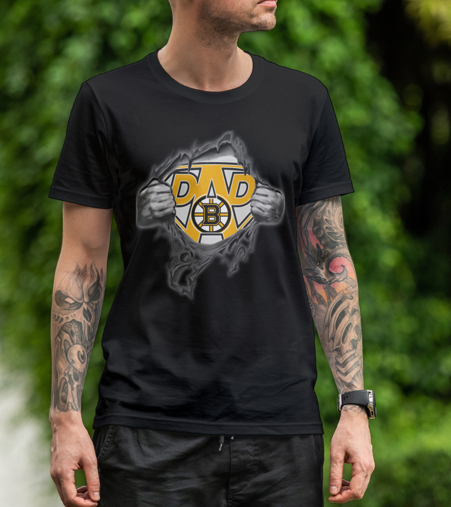 Bruin Super Dad Boston Bruins Logo Hero Rip T-Shirt
