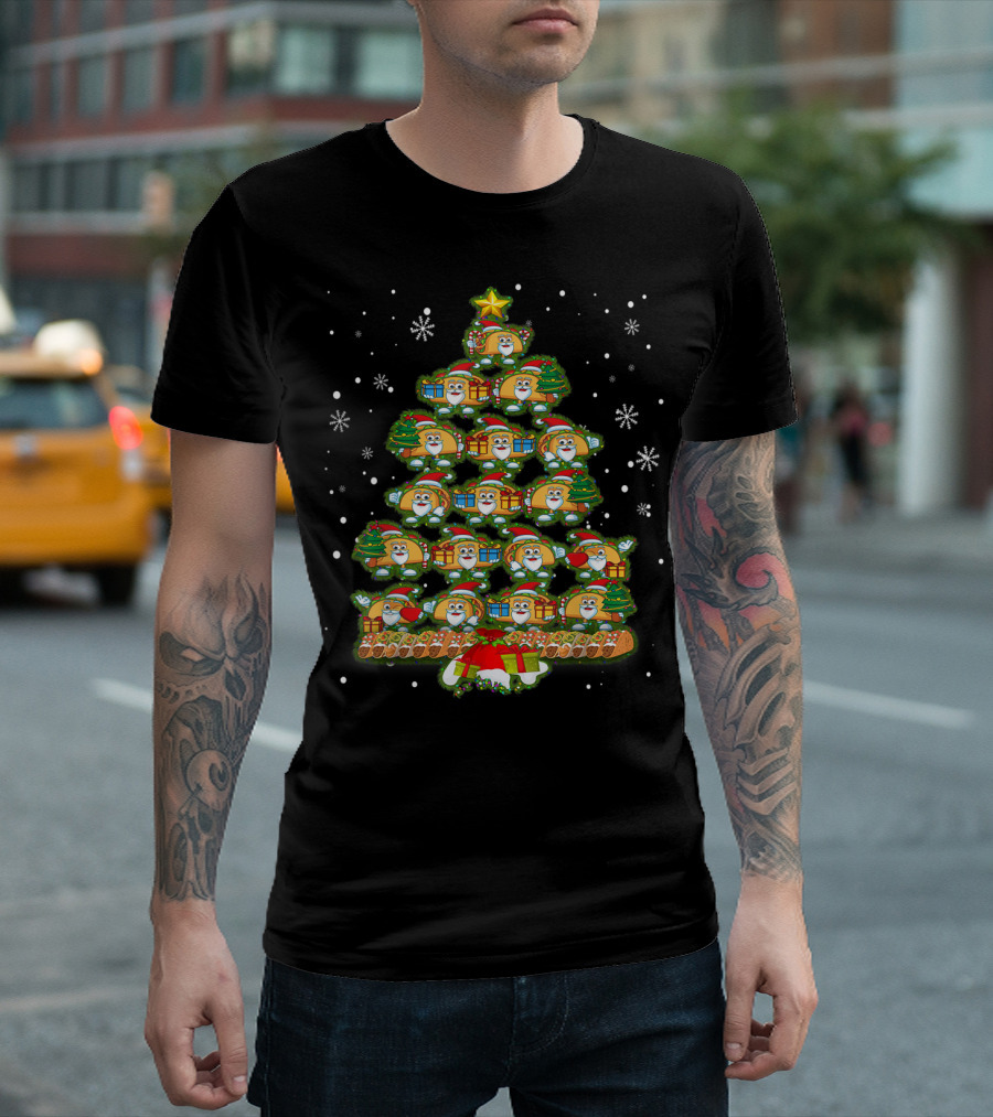 Tacos Santa Christmas Tree Light Decor Snowflakes T-Shirt