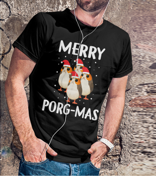 Merry Porg-Mas Christmas Holiday Season With Festive Porgs In Santa Hats T-Shirt