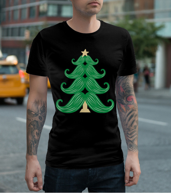 Mustache Christmas Tree Holiday Star T-Shirt