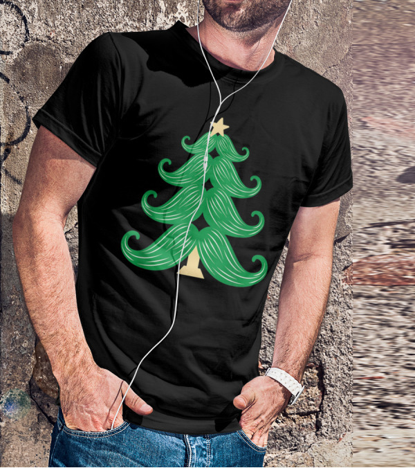 Mustache Christmas Tree Holiday Star T-Shirt