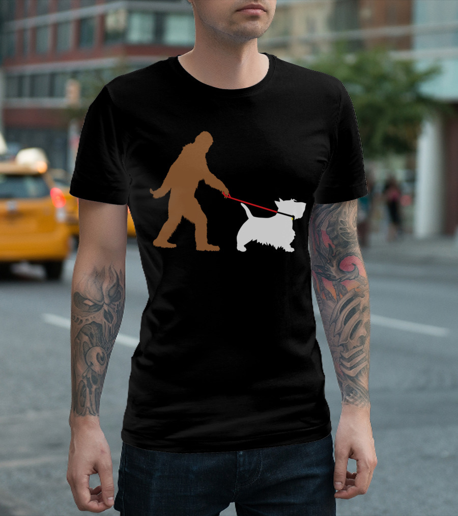 Bigfoot Walking Scottish Terrier Dog Leash Iconic T-Shirt