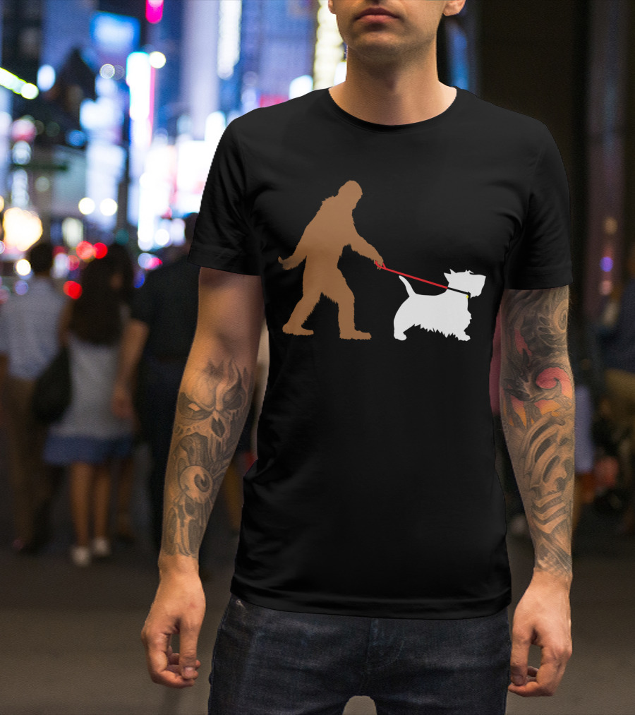 Bigfoot Walking Scottish Terrier Dog Leash Iconic T-Shirt