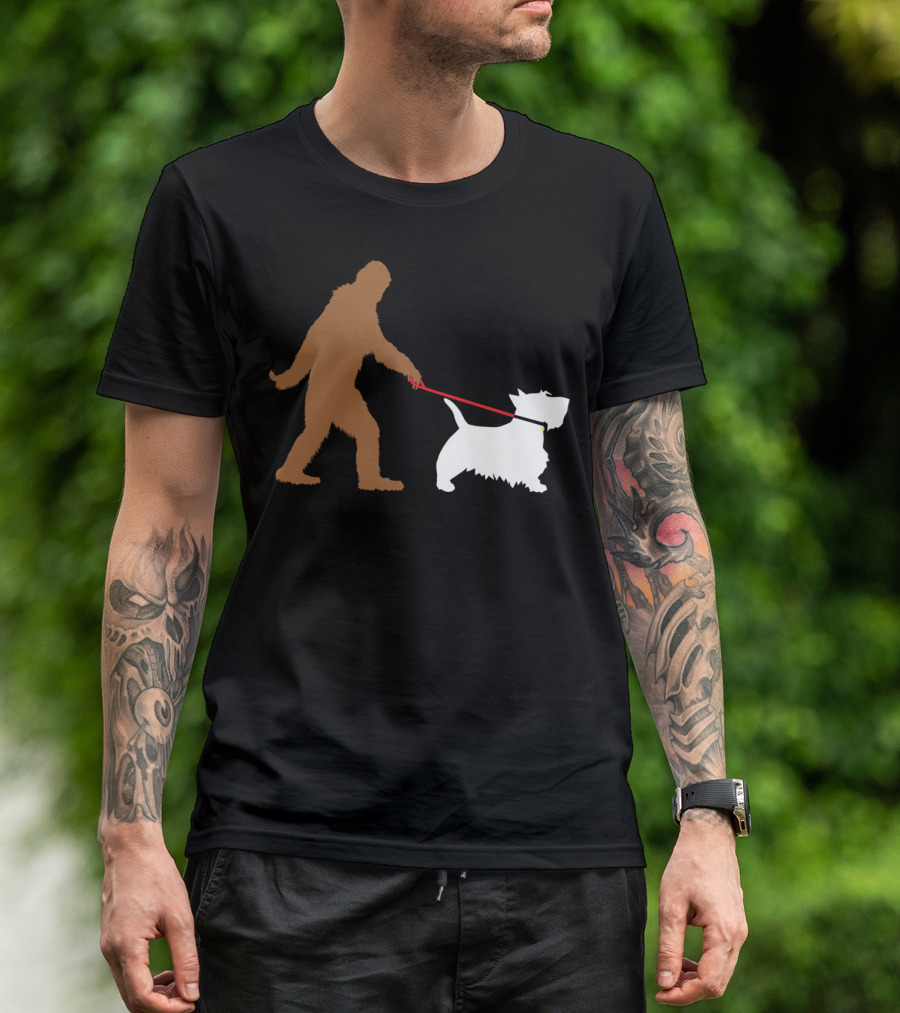 Bigfoot Walking Scottish Terrier Dog Leash Iconic T-Shirt