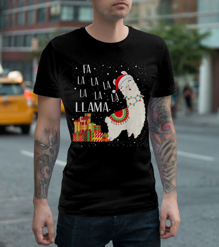 Fa La La Llama Christmas Santa Hat Gift Boxes T-Shirt